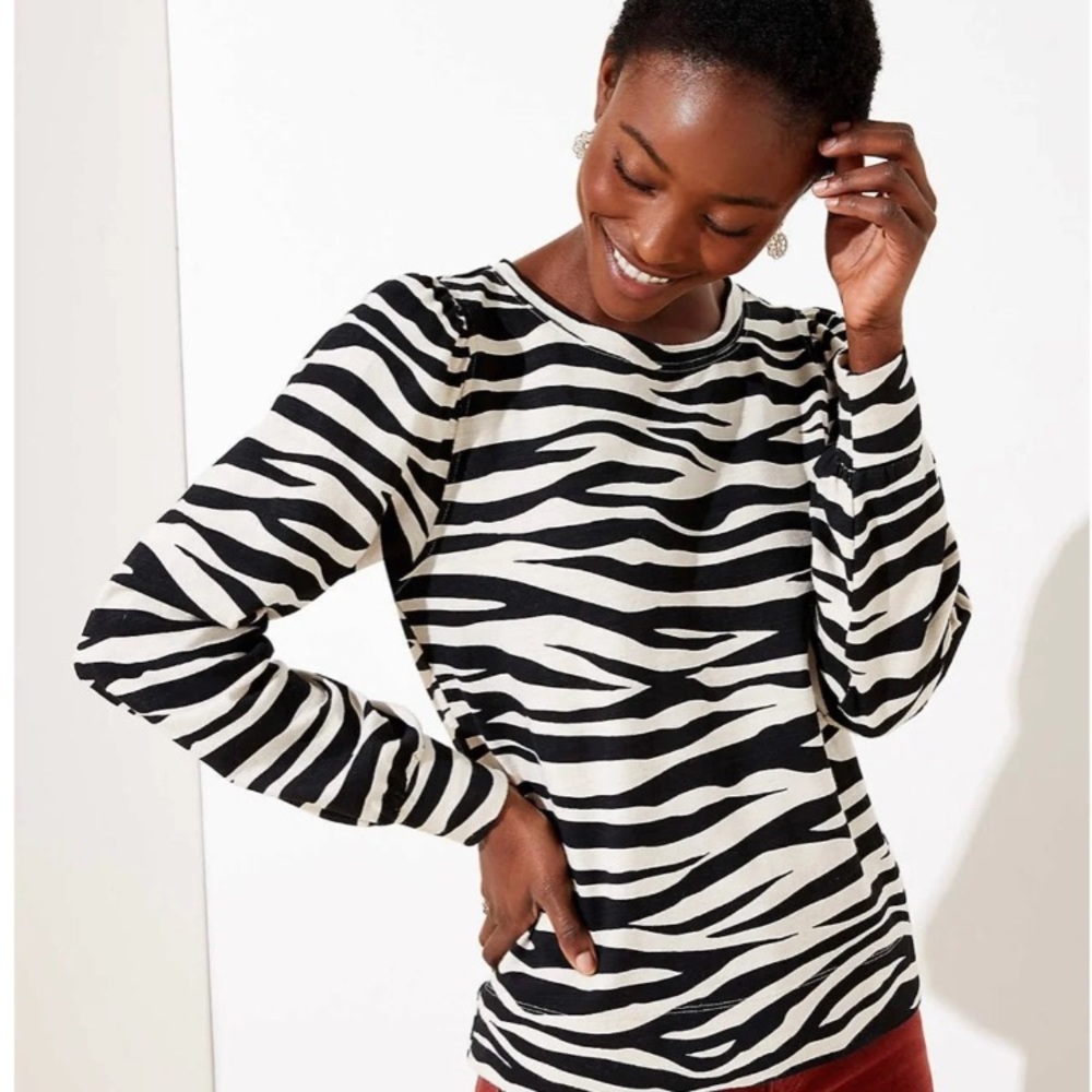 LOFT | Puff Sleeve Cotton Zebra Long Sleeve Top